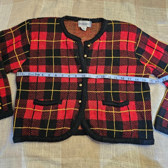 Vintage Office Siren Mobwife Academia Preppy Goth Red Plaid Button Down Cardigan - Picture 7 of 10